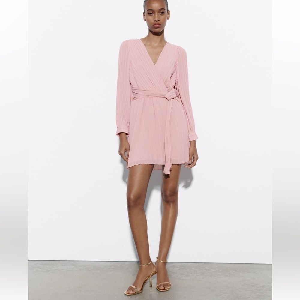 Zara pleated mini pink dress NWT